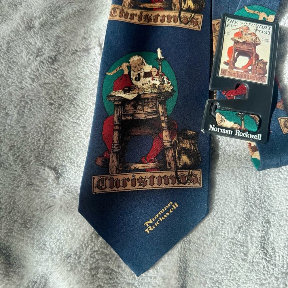Norman Rockwell Children’s Wish Foundation Christmas Tie - Blue and‎ Green NEW